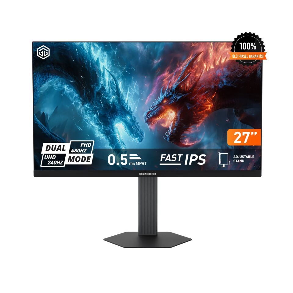 GameBooster GB-27A1H480FUFSC ATLAS DUAL FU48 27'' 4K UHD 240Hz - FHD 480Hz Fast IPS 0.5ms 2*HDMI + 2*DP HDR400 Hoparlörlü Pivot Flat Gaming Monitör