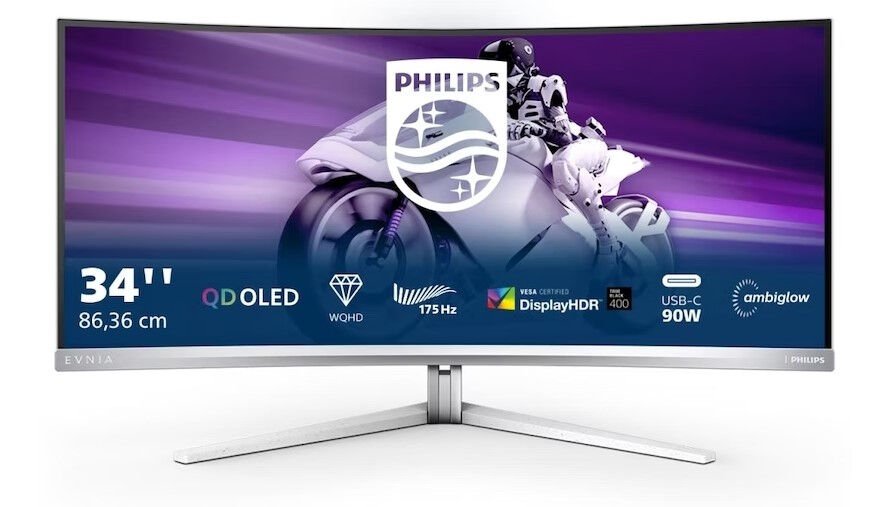 Philips Evnia 34'' 34M2C8600 0.1ms (GTG) 175Hz HDR400 KVM QD OLED UWQHD Curved Gaming (Oyuncu) Monitör
