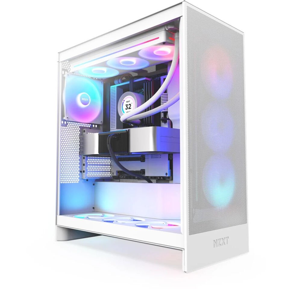 NZXT H7 Flow (2024) CM-H72FW-R1 RGB White Tempered Glass USB 3.2 ATX Mid Tower Kasa