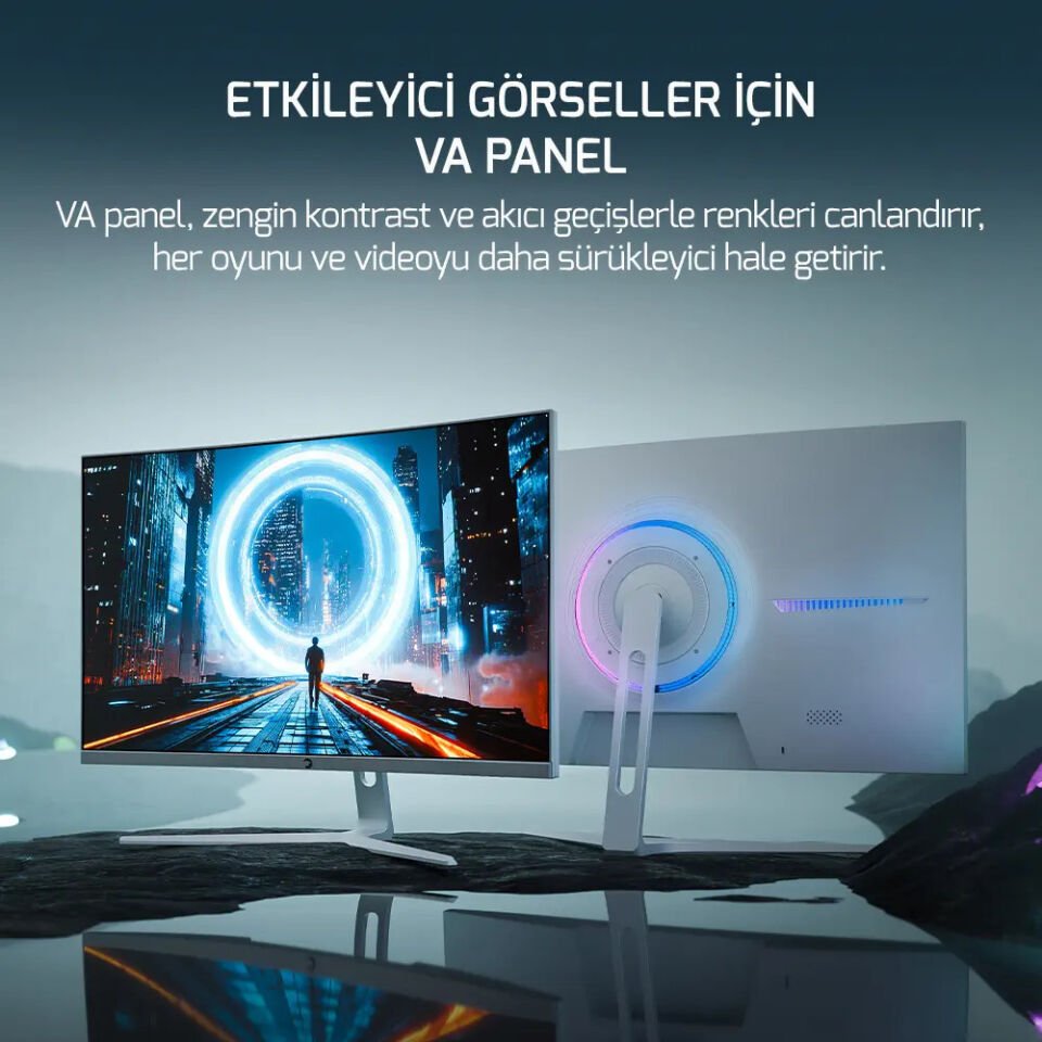 GamePower Vivid T50 27″ 1500R Curved RGB 200Hz 0.5ms FHD 2x2W Speaker VA Beyaz Gaming Monitör (Sıfır Ölü Piksel Garantili)