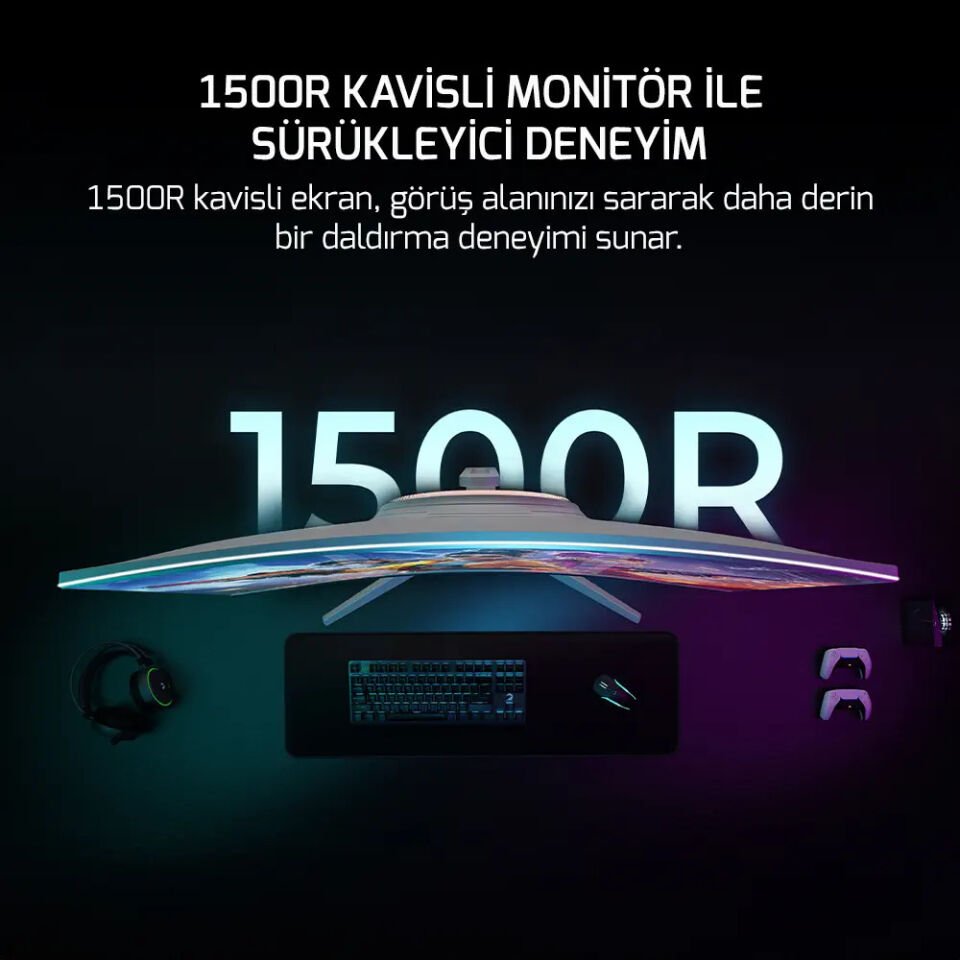 GamePower Vivid T50 27″ 1500R Curved RGB 200Hz 0.5ms FHD 2x2W Speaker VA Beyaz Gaming Monitör (Sıfır Ölü Piksel Garantili)