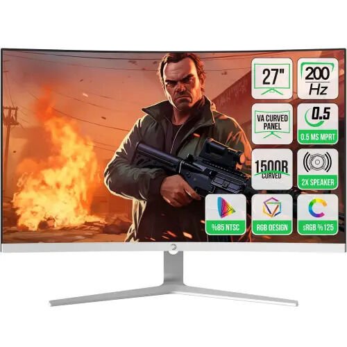 GamePower Vivid T50 27″ 1500R Curved RGB 200Hz 0.5ms FHD 2x2W Speaker VA Beyaz Gaming Monitör (Sıfır Ölü Piksel Garantili)