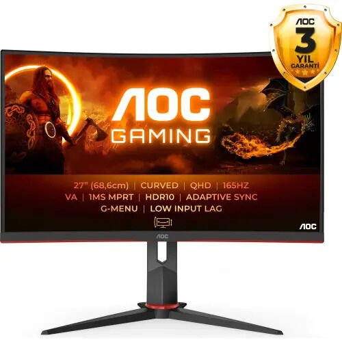 AOC 27'' CQ27G2SE/BK 1 ms 165 Hz 2K QHD VA Curved Oyuncu Monitörü(Ölü Pixel)