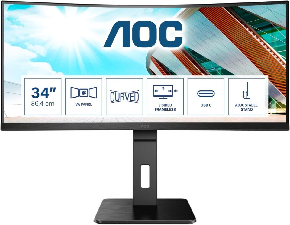 AOC CU34P2C 34'' 1 ms 100 Hz UWQHD Curved Pivot Type-C Adaptive-Sync Monitör