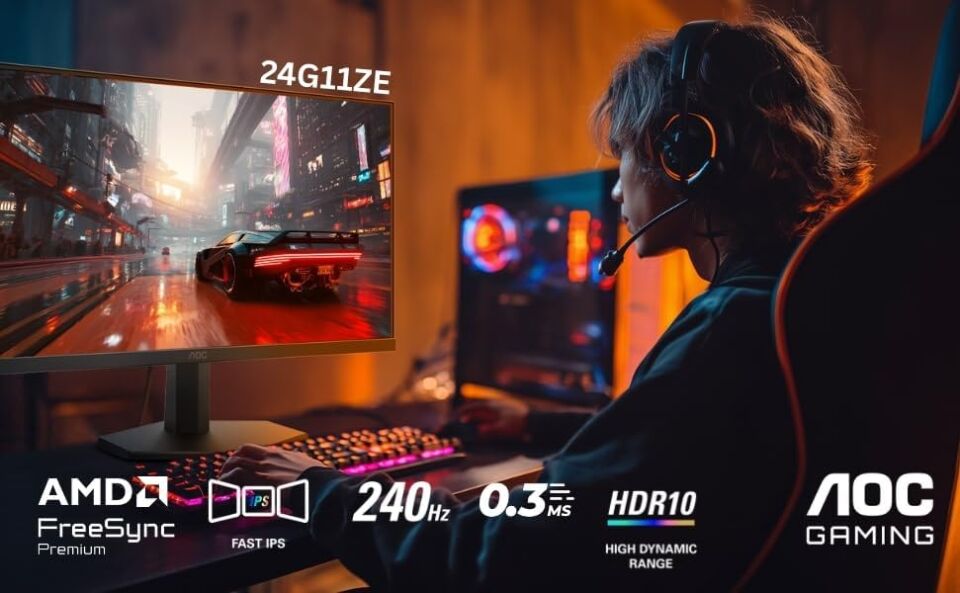 AOC 24G11ZE 23.8'' 240 Hz(OC) 0.3 ms FreeSync Full HD HDR 10 Fast IPS Oyuncu Monitörü
